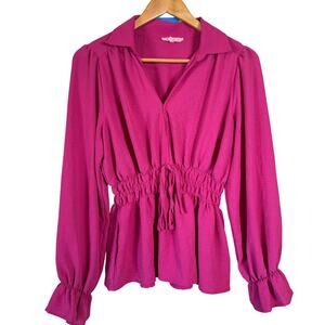 Rose and Grey Hot Pink Top Sz M Ruched Waist Peplum Skirt Boho Romantic Casual